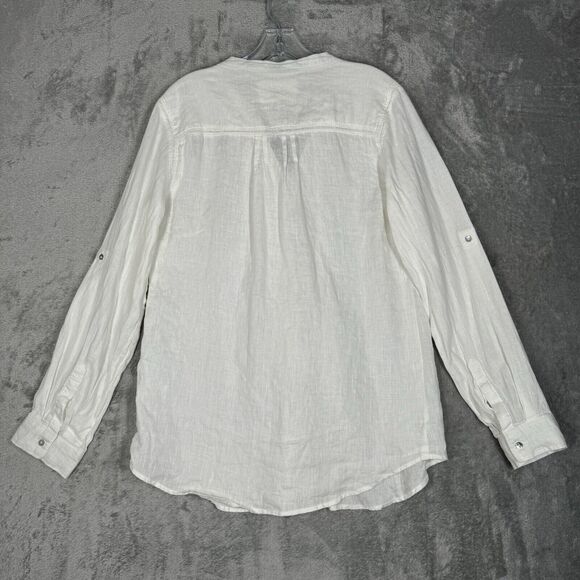 Malvin Shirt Womens 8 White Linen Button Up Blouse Preppy Neutral Minimalist - Picture 3 of 8